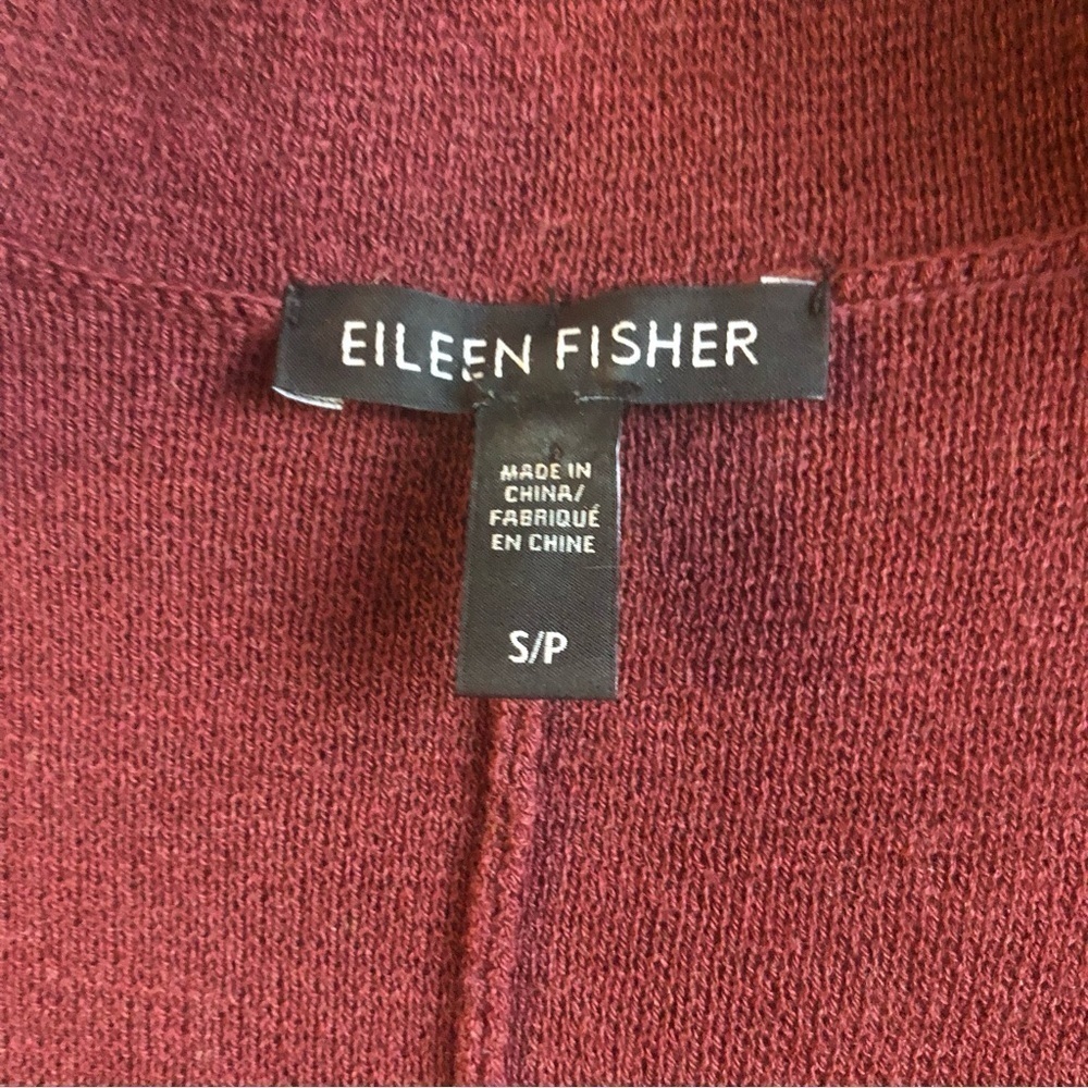 Eileen Fisher Merino WOOL Cardigan Sweater S One Button Close Burgundy Cozy Soft - Picture 7 of 8